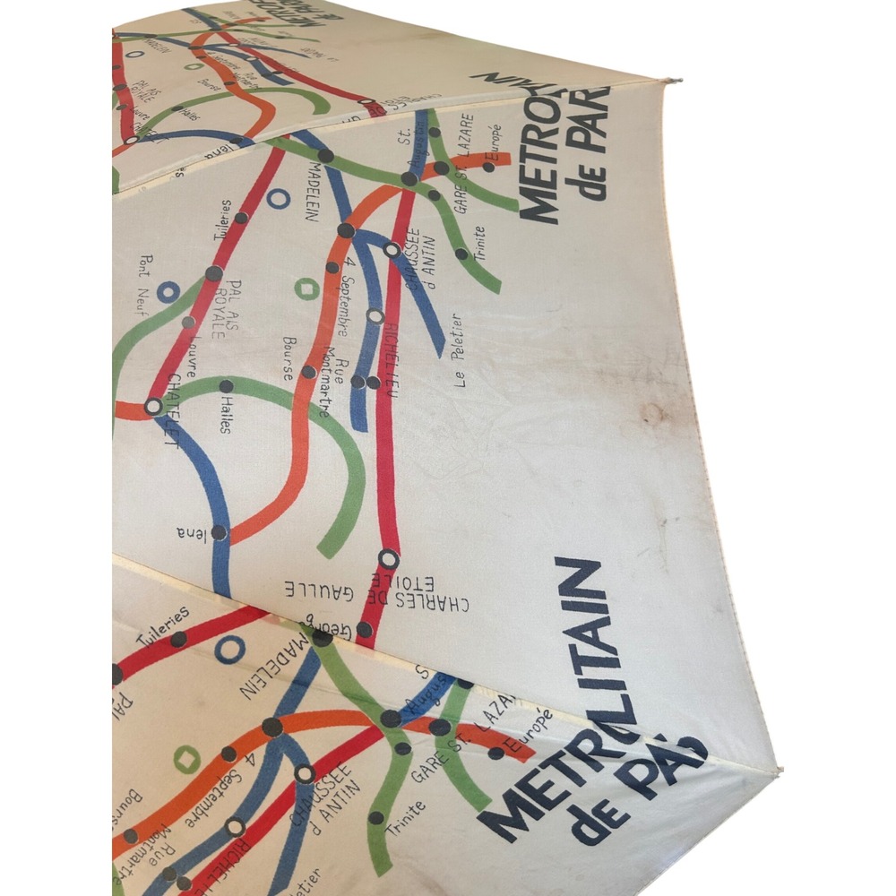 Vintage Metropolitain de Paris Metro Map Umbrella Paris Subway Print Cream - Picture 6 of 12